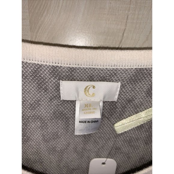 C womens 100% Cotton Gray Ivory Knit V Neck Wrap Shawl Pullover Size XL NWT-7646 - Picture 2 of 5